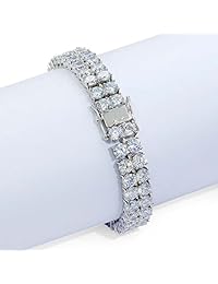 Brazalete de 2 filas AAA estilo Tennis Bling, de la marca Jinao, dorado y plateado con mucho brillo, diamantes de imitación de laboratorio