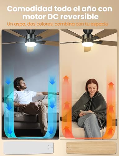 Airwit Ventilador de Techo 52 Pulgadas, Abanico de Techo de 5 Aspas con Luz y Control Remoto, Motor Silencioso Reversible, Montaje Empotrado, Negro