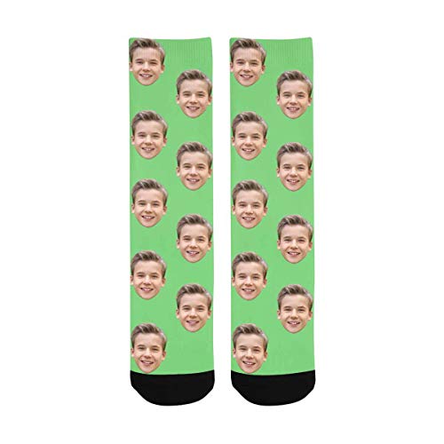 Custom Personalized Photo Family Son Children Picture Light Green Father's Day Crew Socks for Men Dad