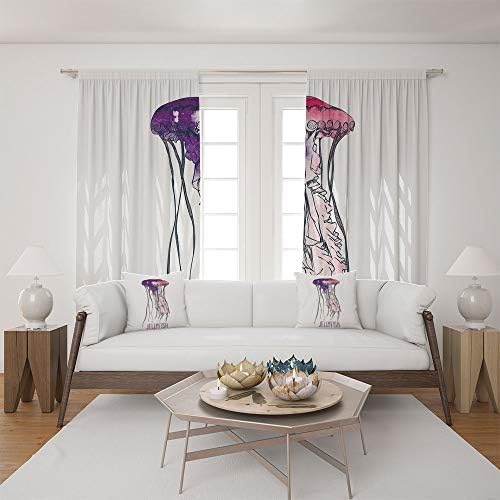 2 Panel Set Satin Window Drapes Living Room Curtains and 2 Pillowcases,er Huge Pattern of Jellyfish Exotic Vacation Theme,The perfect combination of curtains and pillows makes your living room warmer