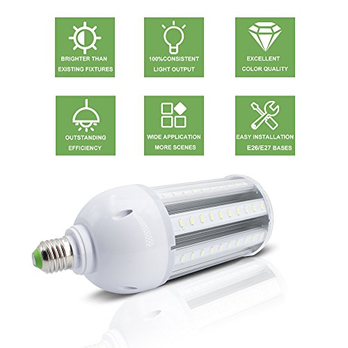35W LED Corn Light Bulb, E26 Medium Screw Base, 6500K Daylight White 3600 Lumens, 200 Watt Equivalent Metal Halide Replacement for Indoor Outdoor Large Area Lighting, HID, CFL, HPS