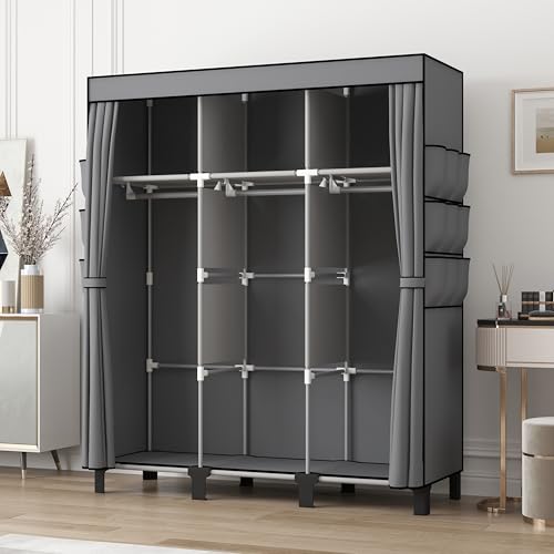Dongliangqinying Armoire en tissu portable 130x45x170cm | Penderie pliable, 3 zones suspension, 18 poches latérales, range vêtements, sacs, chaussettes pour chambre, dortoir