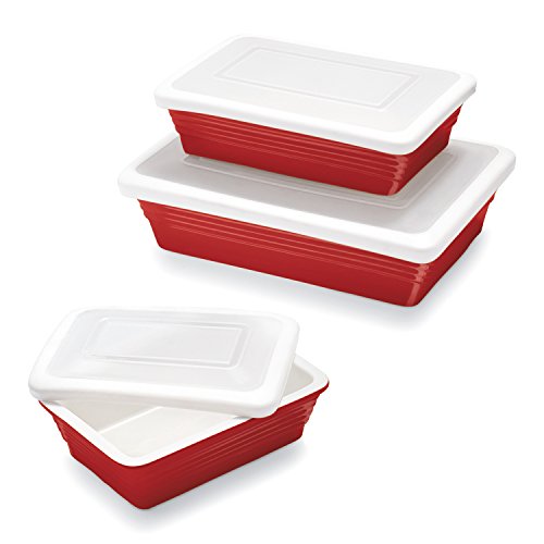 Sur La Table Red Oven-to-Table Bakers with Lids M91/M92/M93-B , Set of 3