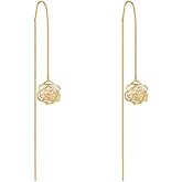 14K Gold Rose Flower Dangle Earring For Women Tassel Threading Long Chain Earrings For Women Drop Earrings For Bridesmaid