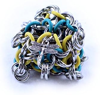 Dragonfly Footbags Metallic Grey, Teal and Yellow 40 Gram Chainmail Footbag (Hacky Sack)