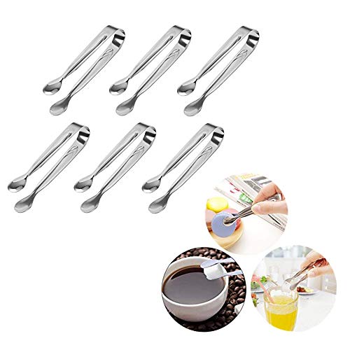 Huture 6 PCS Stainless Steel Mini Sugar Flatware Pastry Ice Tongs Pom Cube Pliers Candy Appetizers Serving Clip 11cm Dishwasher Safe Kitchen Tongs for Wedding Party BBQ Tea Coffee Bar Grill, Silver - Thumbnail 7