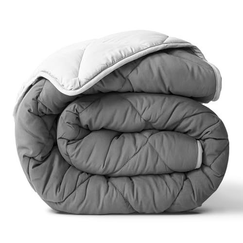 ViscoSoft Twin/Twin XL Comforter - Cloud-Soft Down Alternative Duvet Insert, All Season Cooling Lightweight Reversible Quilted Blanket for Dorm & Guest Bed, Oeko-TEX Certified, Light/Dark Gray