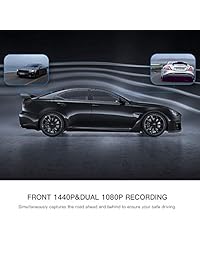 Cámara de salpicadero APEMAN FHD 1440p y 1080p Dual Dash Cámara Sensor IR, lente 6G, G Sensor, WDR, Super visión nocturna, grabación en bucle, vigilancia de estacionamiento