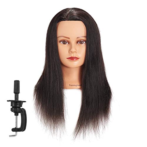 Traininghead 24-26'' Female Mannequin Head 100% Human Hair Hairdressing Training Practice Head Manikin Cosmetology Doll Head With Clamp (1812LB0216H) - Thumbnail 7