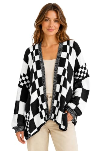 Daenery Women's Button Down Open Front Cardigan Star Bow Check Sweaters at Amazon