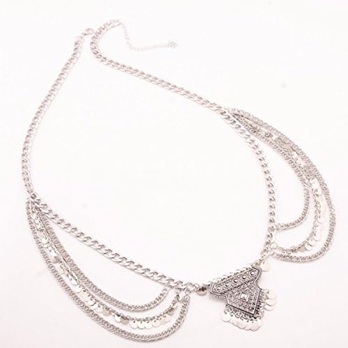 CHRWANG Attractive Gypsy Boho Sequins Tassel Belt Waist Belly Chain (33.9 inch) Silver