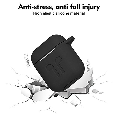 AirPods Protective Case, 3 In 1 Silicone Headphones Accessories Cover Skin Dustproof for Apple Airpods Charging Case with Keychain and Sports/Anti-Lost Strap(Black)