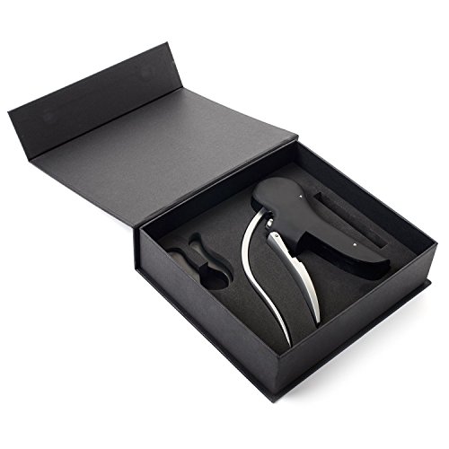 IFLASH [Manual Rabbit Style] Professional Rabbit Wine Opener Corkscrew - Premium Automatic Lever Corkscrew/Screw Pull -Include Professional Foil Cutter & Extra Spiral (3 Piece Gift Set) - Black - Thumbnail 2