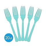 Party Perfect Cool Plastic Fork Tableware, Robin's Egg Blue, Full Size, Pack of 20