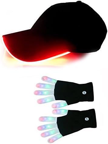 HONGZHESHEN Child Size Flashing colorful LED Light Up Show Baseball Cap Knit Mittens Gloves A Set (Red)