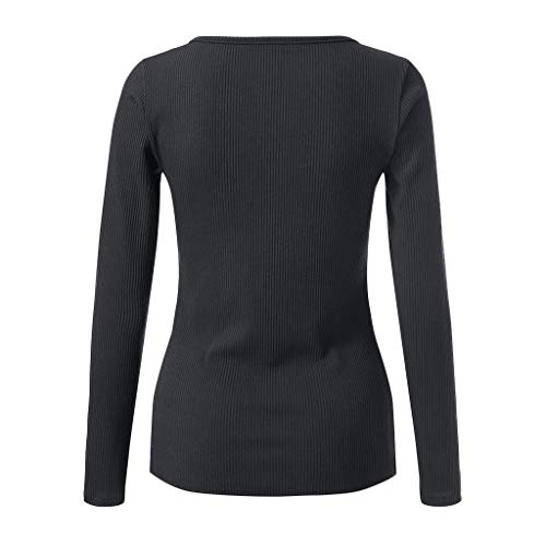 Rambling New Womens V Neck Henley Shirts Long Sleeve Ribbed Button Down Basic Tops Tees - Thumbnail 3