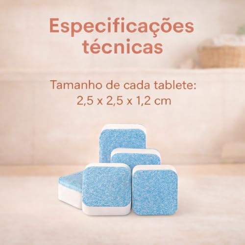 Kit 12 Pastilhas Premium para Limpeza de Máquina de Lavar, Remove Odor, Resíduos, Sujeiras, Higieniza e Dá Brilho no Cesto de Roupas