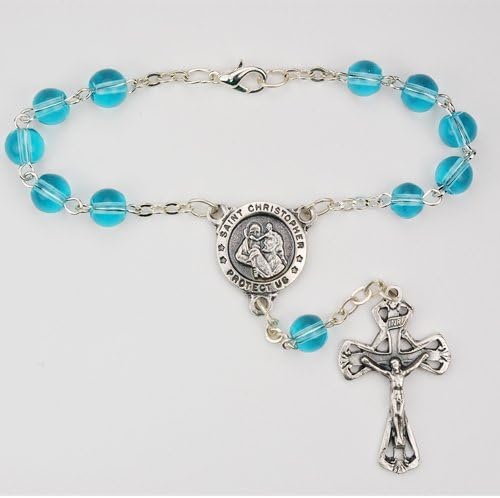 6mm Bead Aqua Color 1- Decade Auto Rosary for Your Vehicle CAR SUV or Truck. Protection While Driving