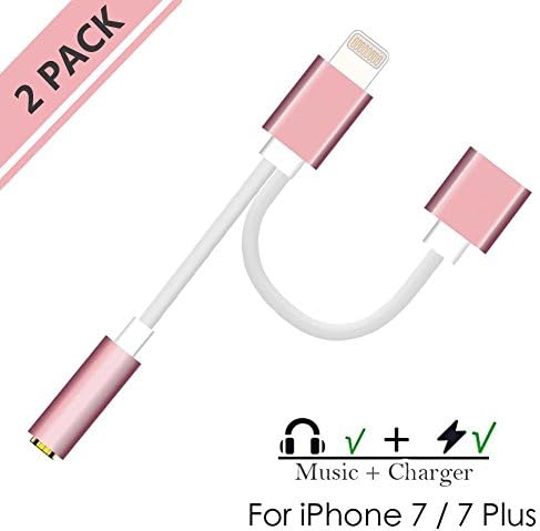 Lightning Adapter for iPhone 7 / 7 Plus,YOYOLIVE Lightning to 3.5mm Headphone Jack Audio Adapter Premium Lightning Adapter and Charger for iPhone 7 / 7 Plus and More. (pink)