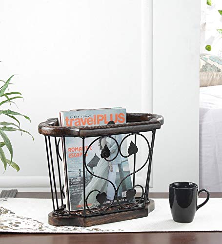 Beyond Collection® Wood & Iron Cosechado Magazine Holder (Brown & Black)
