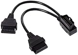 Diageng Right Angle OBDII Y Splitter Cable 1'/30cm 1x Male and 2X Female J1962 Ports