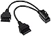 Diageng Right Angle OBD II 2 Y Splitter Cable 1'/30cm 1x Male and 2X Female J1962 Ports