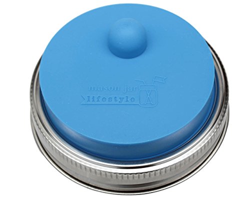 Silicone Fermentation Airlock Valve Lids With Stainless Steel Band for Wide Mouth Mason Jars (Bright Blue, 1)