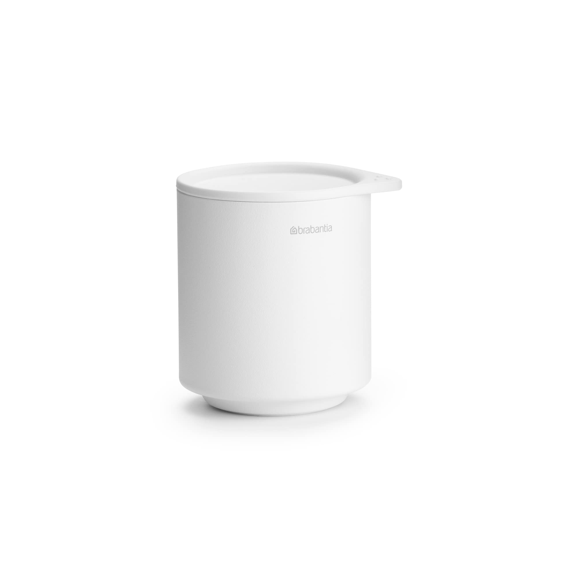 Brabantia - Mindset Storage Pot - Ideal for Organising Small Items - Hygienic Soft-Touch Lid - Corrosion Resistant - Easy to Clean - Bathroom Accessory - Fresh White - 9.5 x 8 x 9.5 cm