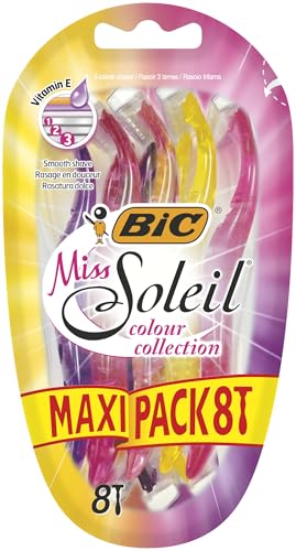BIC Miss Soleil Colour Collection Razors for Women, Triple Blade, Pack of 8