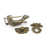 Metal Fish Shaped Chinese Padlock Lock Key Toggle Latch Clasp Set