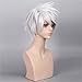 COPLY Men Silver White Short Anime Cosplay Wigs with Headwear Halloween wig Synthetic Wig 35cm 14