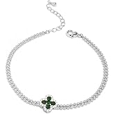 Elegant Four Leaf Clover Bracelet for Women Lucky Shamrock Charm Bracelet Imitation Cubic Zirconia Adjustable Beaded Chain Dainty Wedding St.Patrick's Day Holidays Party Jewelry for Her