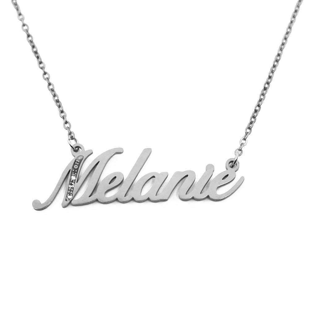 Kigu Name Necklace Melanie - Silver Tone - Custom Name Necklace - Personalised Jewellery for Ladies- Customised Jewellery for Girls- Custom Pendant Melanie