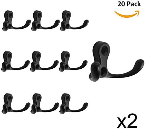 Kitchen Hardware Collection 20 Pack Wall Mounted Double Hook Coat Racks Black Clothes Hanging Racks for Entryway Towel Racks in Kitchen Bathroom