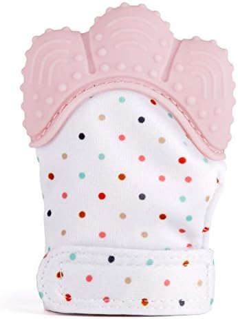 Silicone Baby Teether Mitten Like Teething Toys for Teething Ring Provides Self-Soothing Fun- Ideal Baby Shower Gift with Handy Travel Bag (Pink)