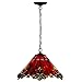Bieye L10059 17-inches Baroque Tiffany Style Stained Glass Ceiling Pendant Fixture (Red)