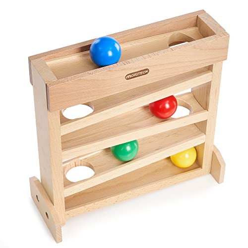 MORITECK Montessori Ball Drop Toy, Wooden Ball Tracker, Early