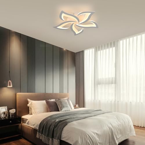 Comely Lampadario LED Soffitto Moderno, 60cm 60W 6750LM Plafoniera LED Soffitto, Fiore Moderna Acrilico Lampada da Soffitto per Camera da Letto, Soggiorno, luce bianca calda 3000K, Bianco