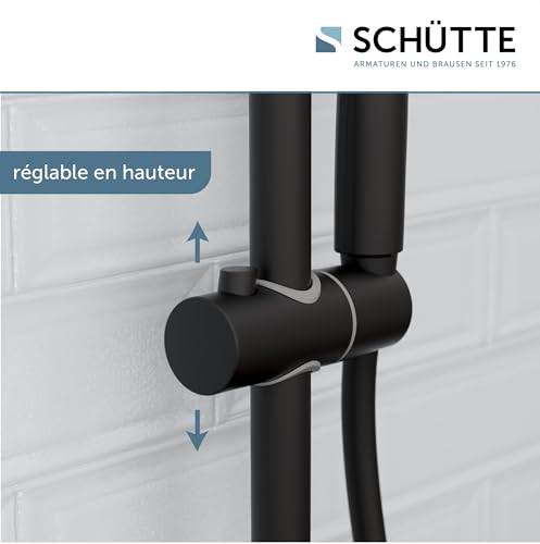 RAVEN Barre de Douche et Douchette à Main, Pommeau Avec 3 Positions de Réglage, Kit Avec Colonne, Panneau et Tuyau en Noir
