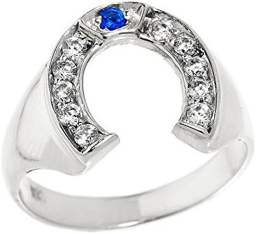 Men's 925 Sterling Silver Blue and White CZ Lucky Horseshoe Ring (Size 5.5)