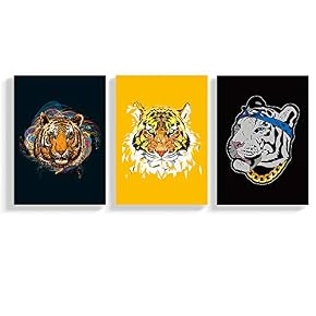 SIGNFORD 3 Panel Canvas Wall Art Lion Jaguar...