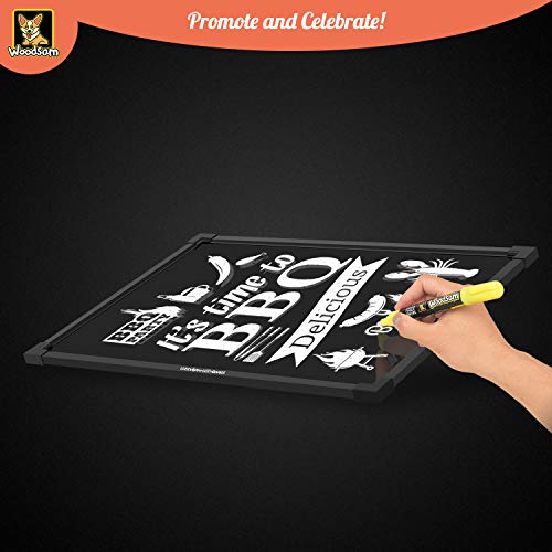 Woodsam LED Drawing Painting Board - 24" x 16" Erasable Non Porous Glass Surface with 8 Fluorescent Window Markers-Best for Chalkboard Blackboard Whiteboard Bulletin/Letter/Spelling/Display/Menu Board