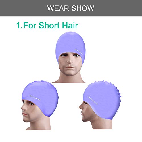 Msicyness Swim Cap for Men Women Silicone Swimming Hat for Adult Swimming Pool Laps Latex Rubber Reduce Water Intake Big Head Hair Guys Girl Bathing Cap (Purple)