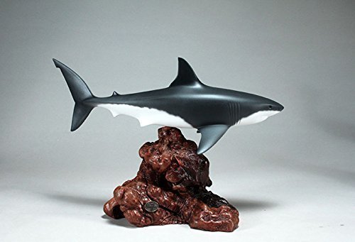 Great White Shark Sculpture by John Perry 15in Long Airbrushed on Burl Wood Decor