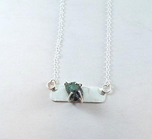 *DISCONTINUED* Raw Emerald Bar 4 Prong Sterling Silver Necklace