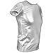 FEESHOW Men's Shiny Metallic Leather Look Underwear Short Sleeve T Shirt Top Silver Large (Chest: 35.5-47.0