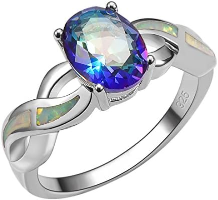 Weinuo Blue Rainbow Topaz White Fire Opal Silver Gold Filled Ring Size M To T1/2