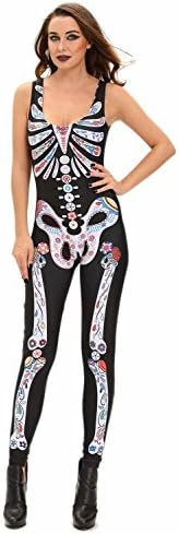 roswear Women's Sugar Skull Adult Halloween Catsuit Skeleton Costume