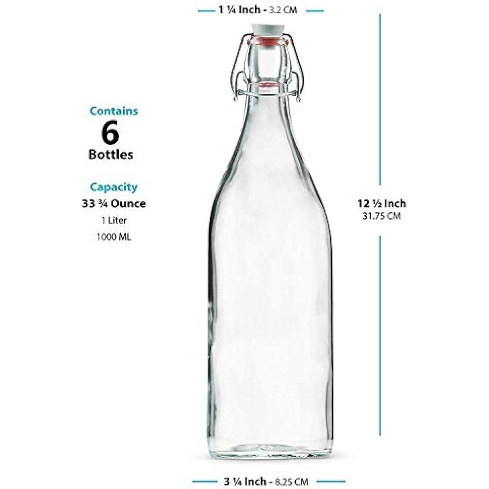 Giara Swing Top Bottles 33 Ounce/1 Liter (6 Pack) ROUND Clear Glass