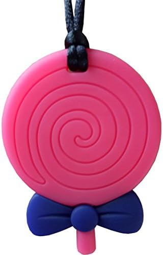 Megoday Lollipop Teething Pendant Necklace for Baby Chewing to Calm Down,Kids Teether Toys,Pinks